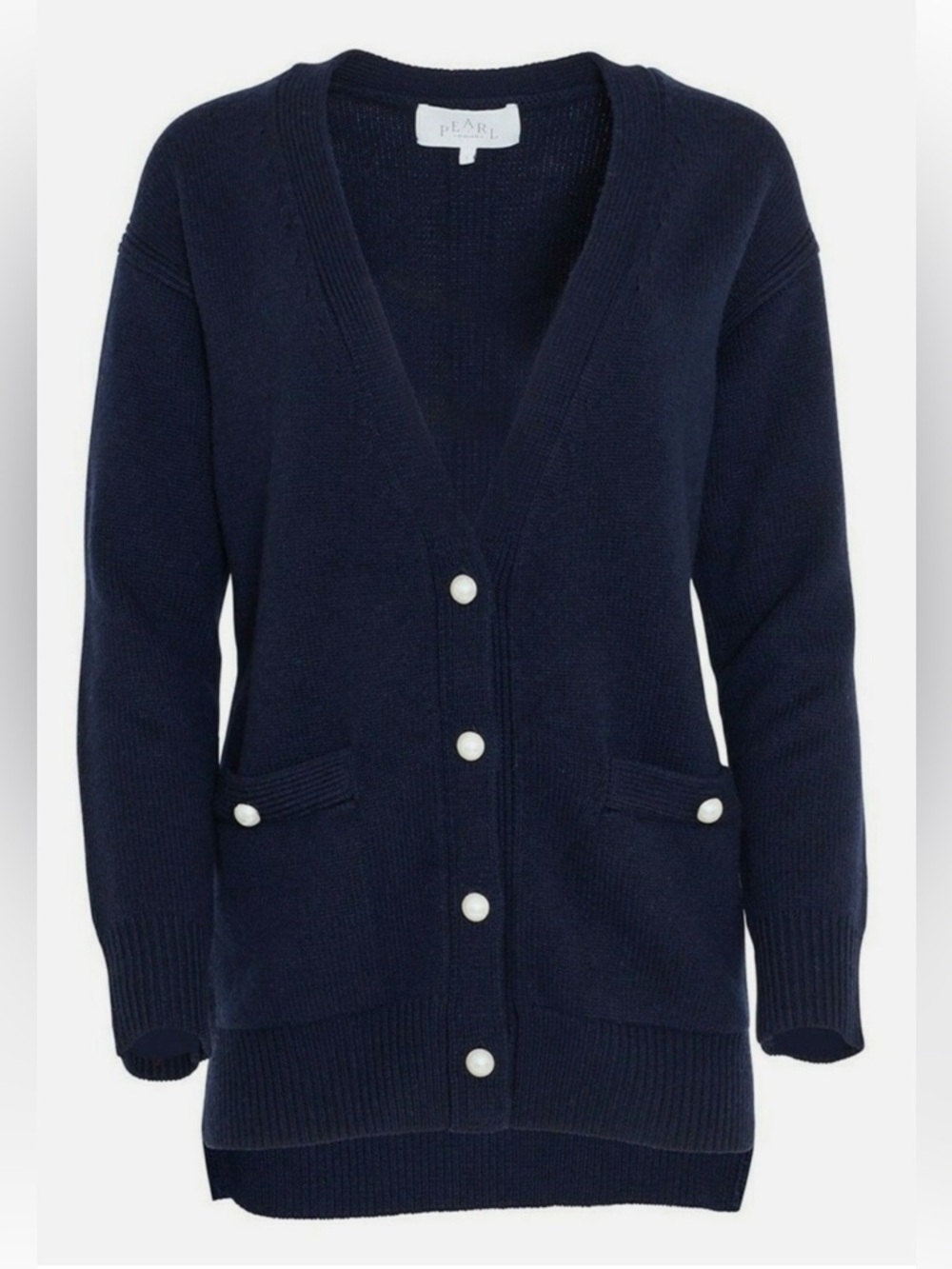 Pearl by Lela Rose Navy Cashmere Wool V-Neck Pearl Button Cardigan Sweate  SZ XS